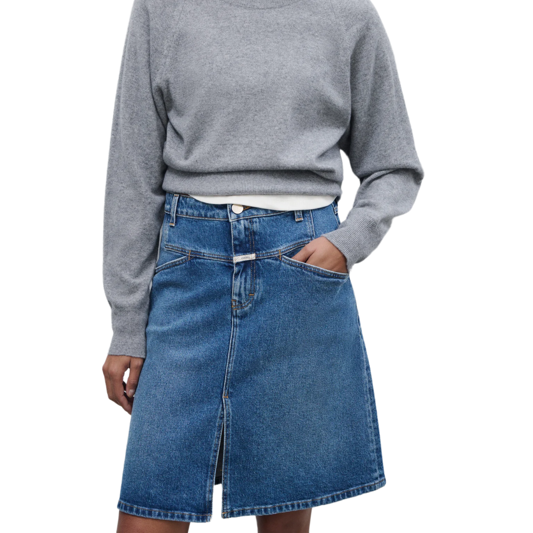Stover-X Denim Skirt in Mid Blue