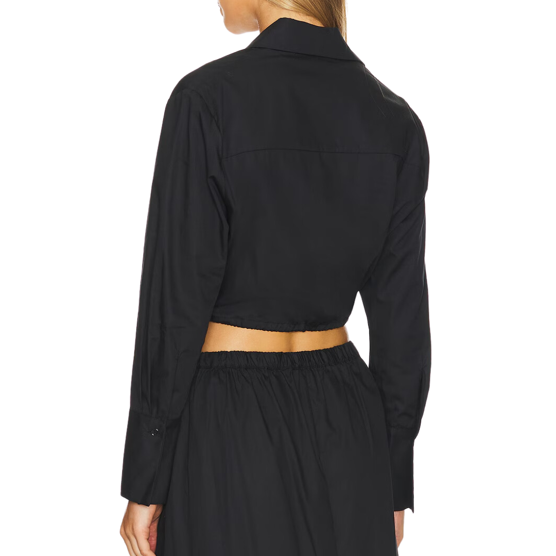 Cotton Drawcord Shirt in Black