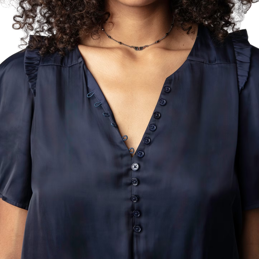 Twity Satin Top in Sailor