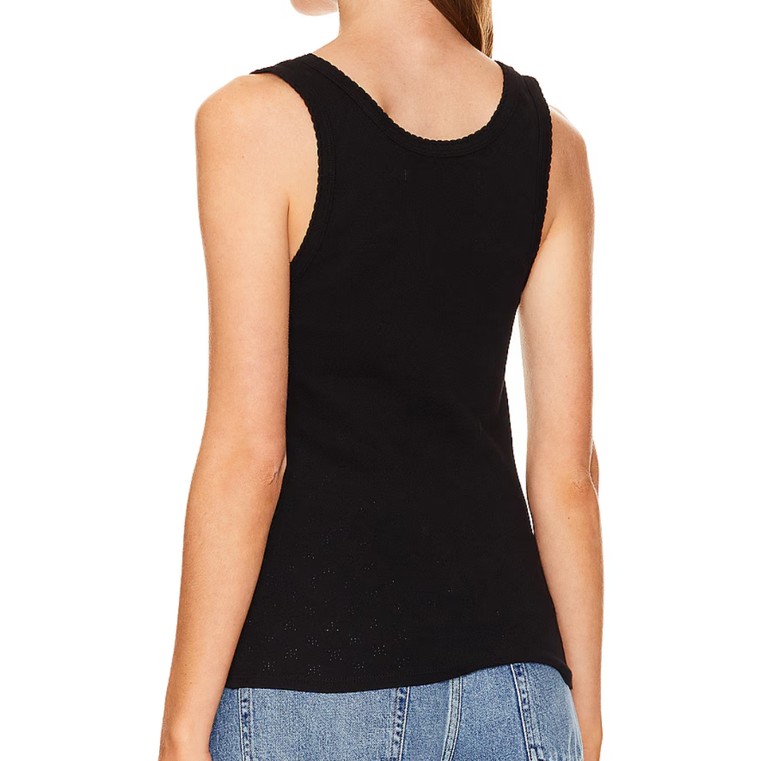 Scallop Edge Pointelle Tank in Black