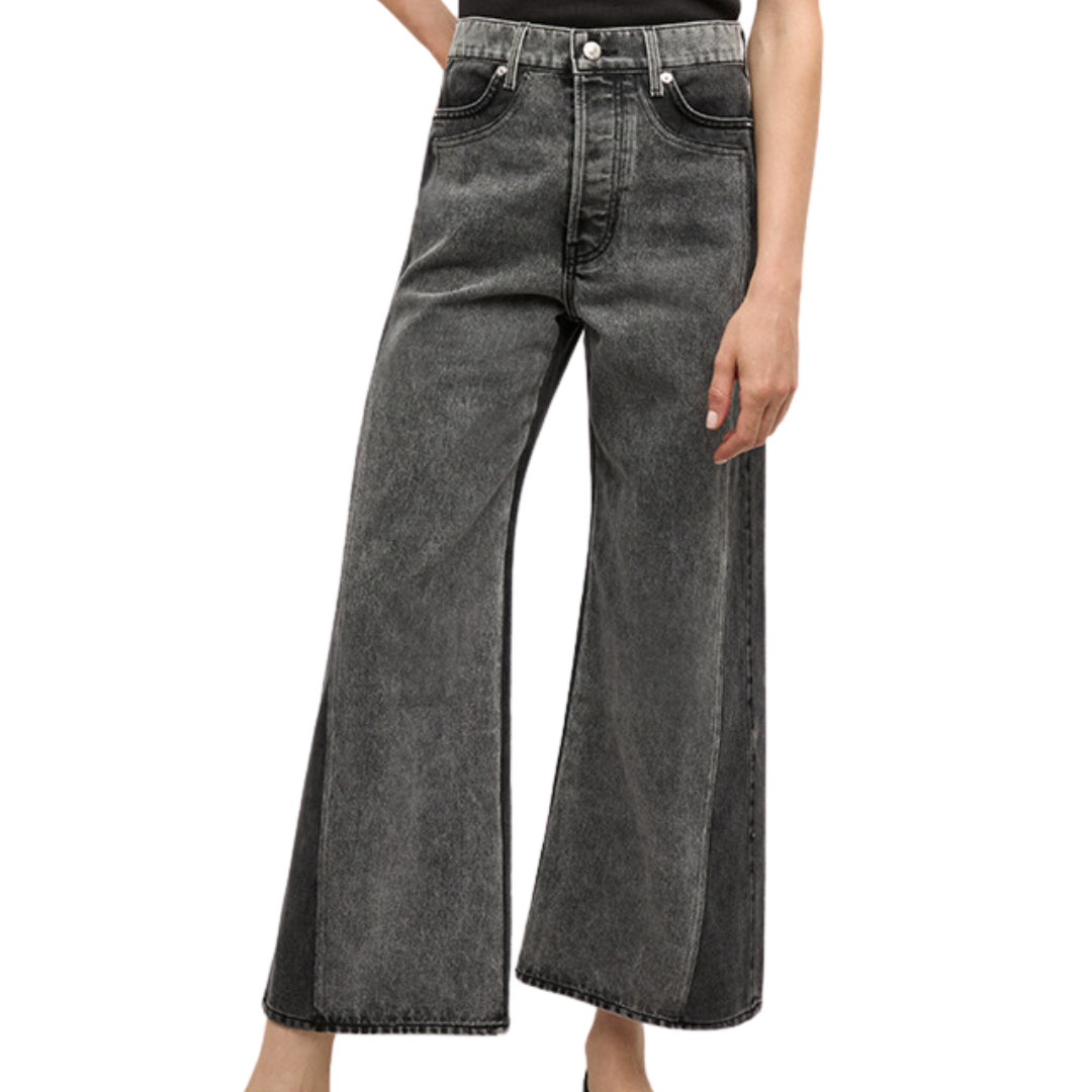 Taylor Two-Tone Wide-Leg Jean in Volcanic Stone Colorblock