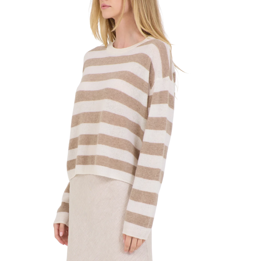 Sloane Cashmere Boxy Pullover in Ivory Combo