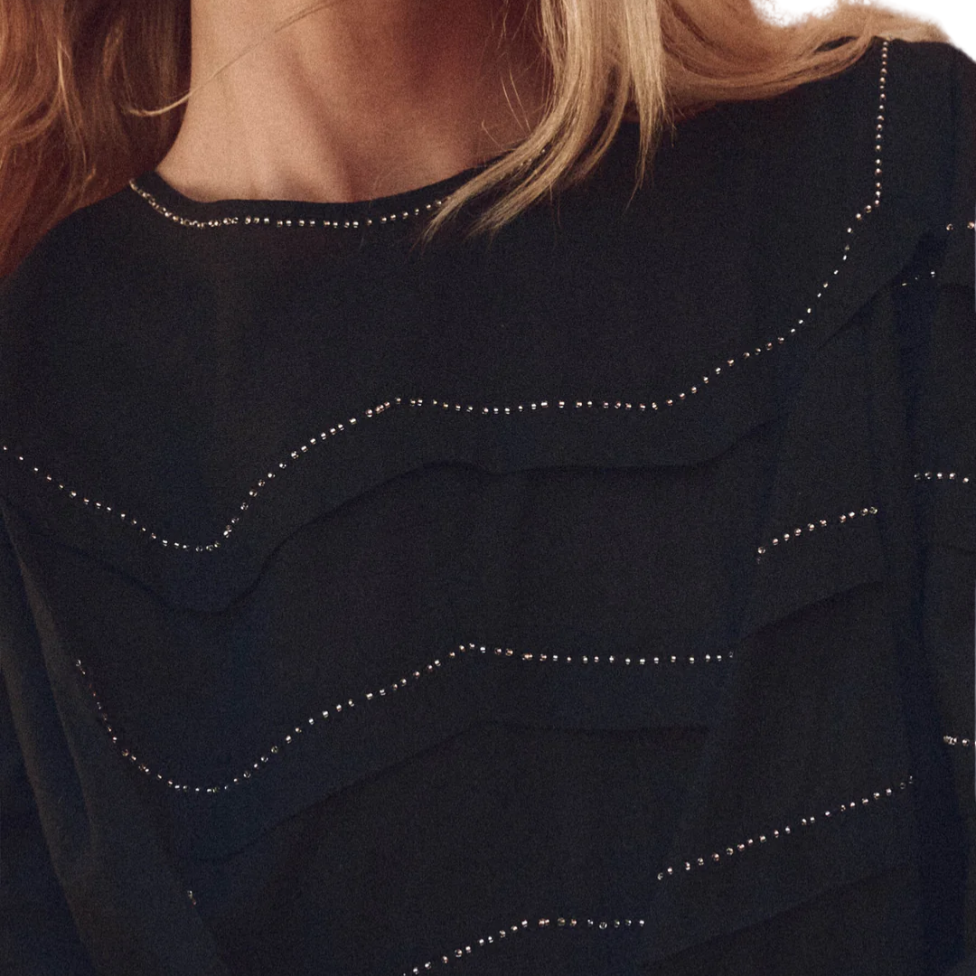 The Beaded Chevron Top in Black