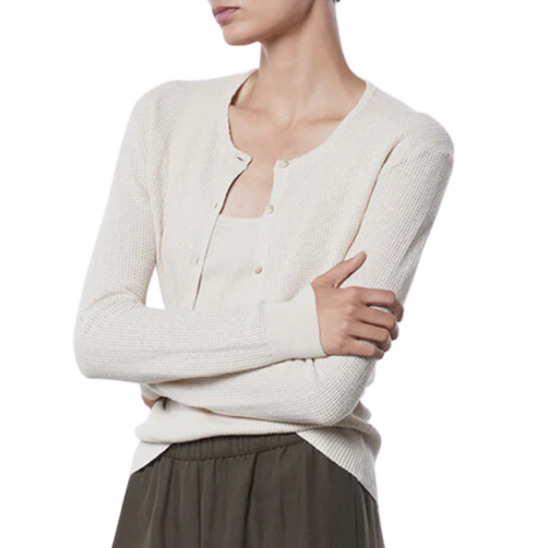 Linen Open Knit Cardigan in Bone