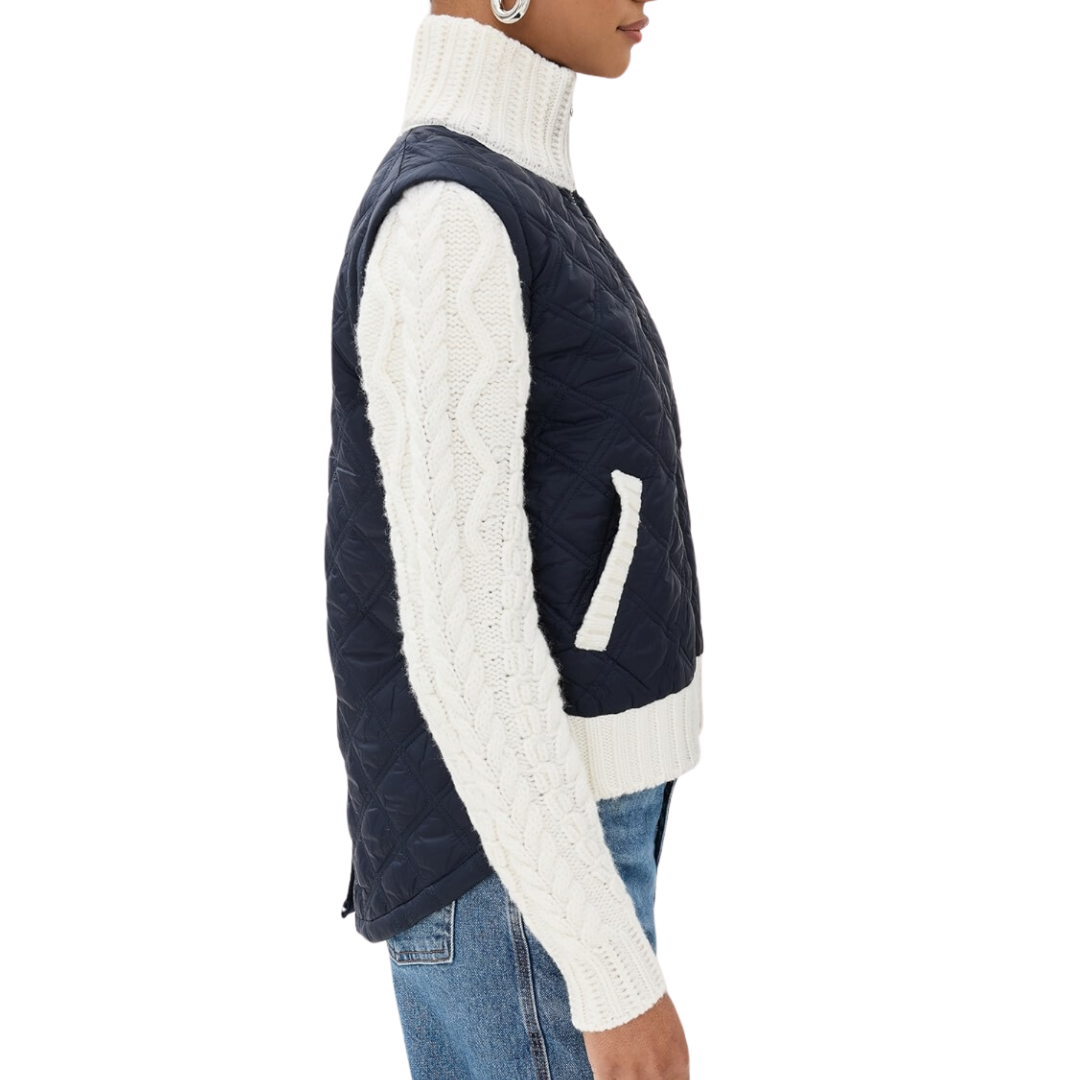 Patra Mixed-Media Jacket in Navy/Ivory
