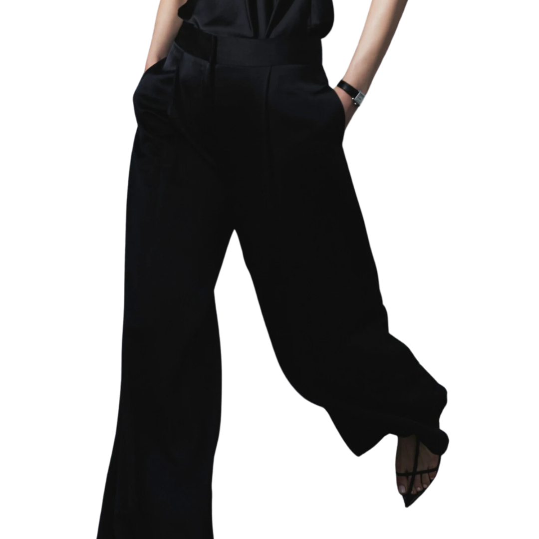 Neve Mid-Waisted Wideleg Trouser in Black