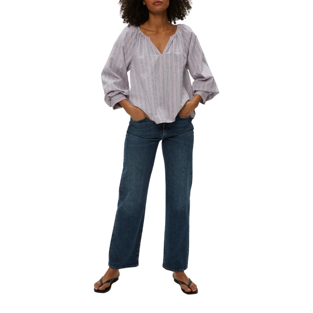 Cleo Notch Neck Top in Sachet Stripe