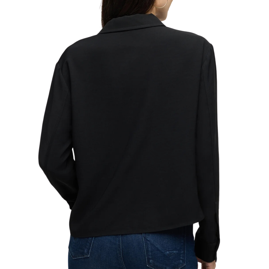 Long Sleeve Knotted Button Down Shirt in Black