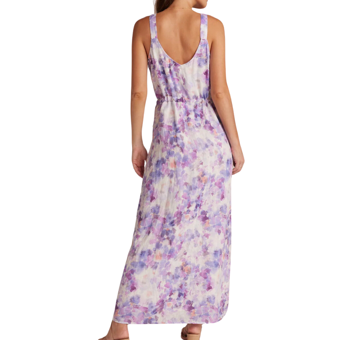 Linen Button Front Dress in Iris Floral Print