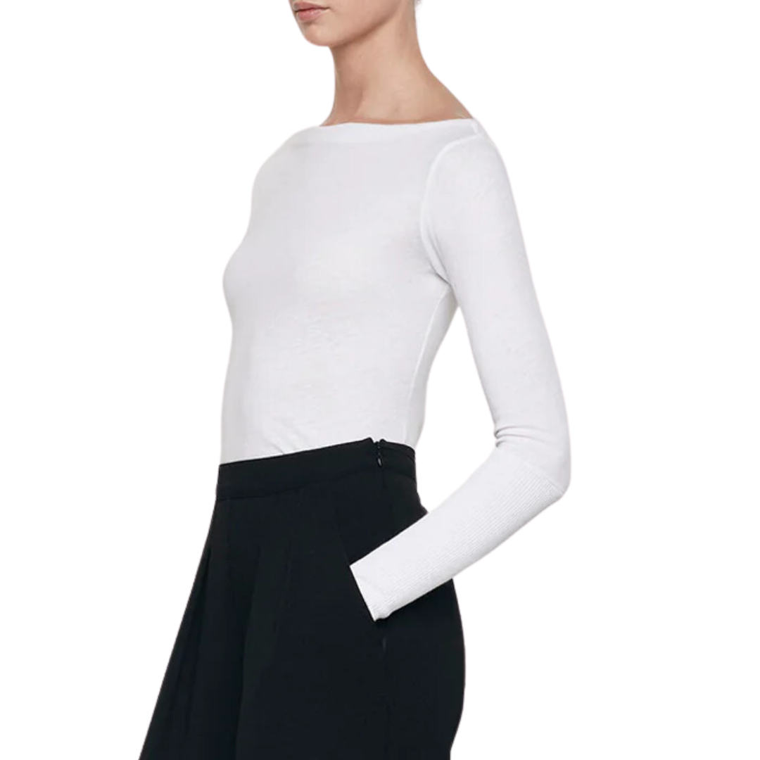 Cashmere Boatneck Top in White