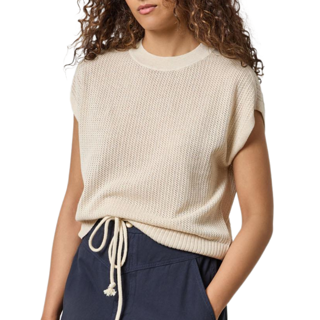 Short Sleeve Crewneck Sweater in Husk