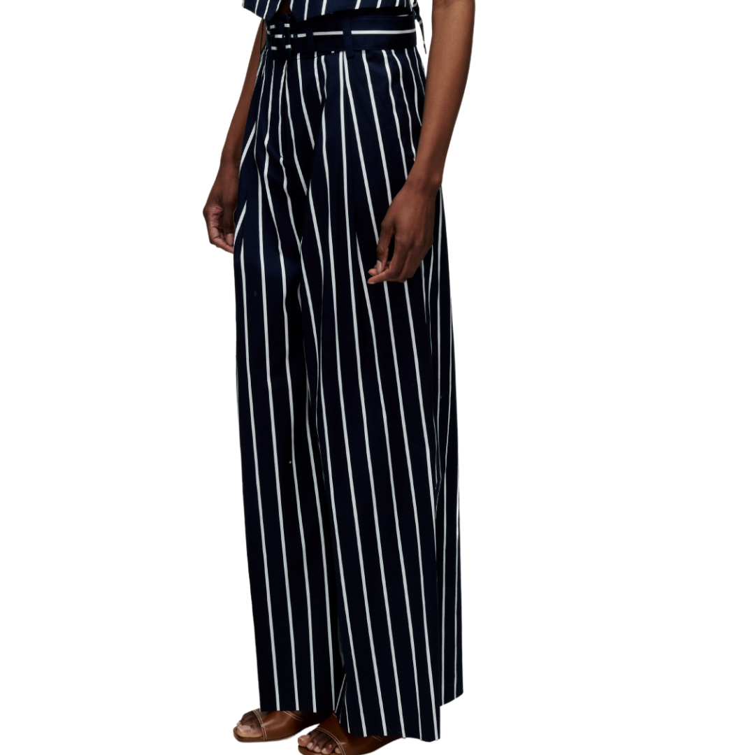 Maliyah Striped Wide-Leg Pant in Navy/White