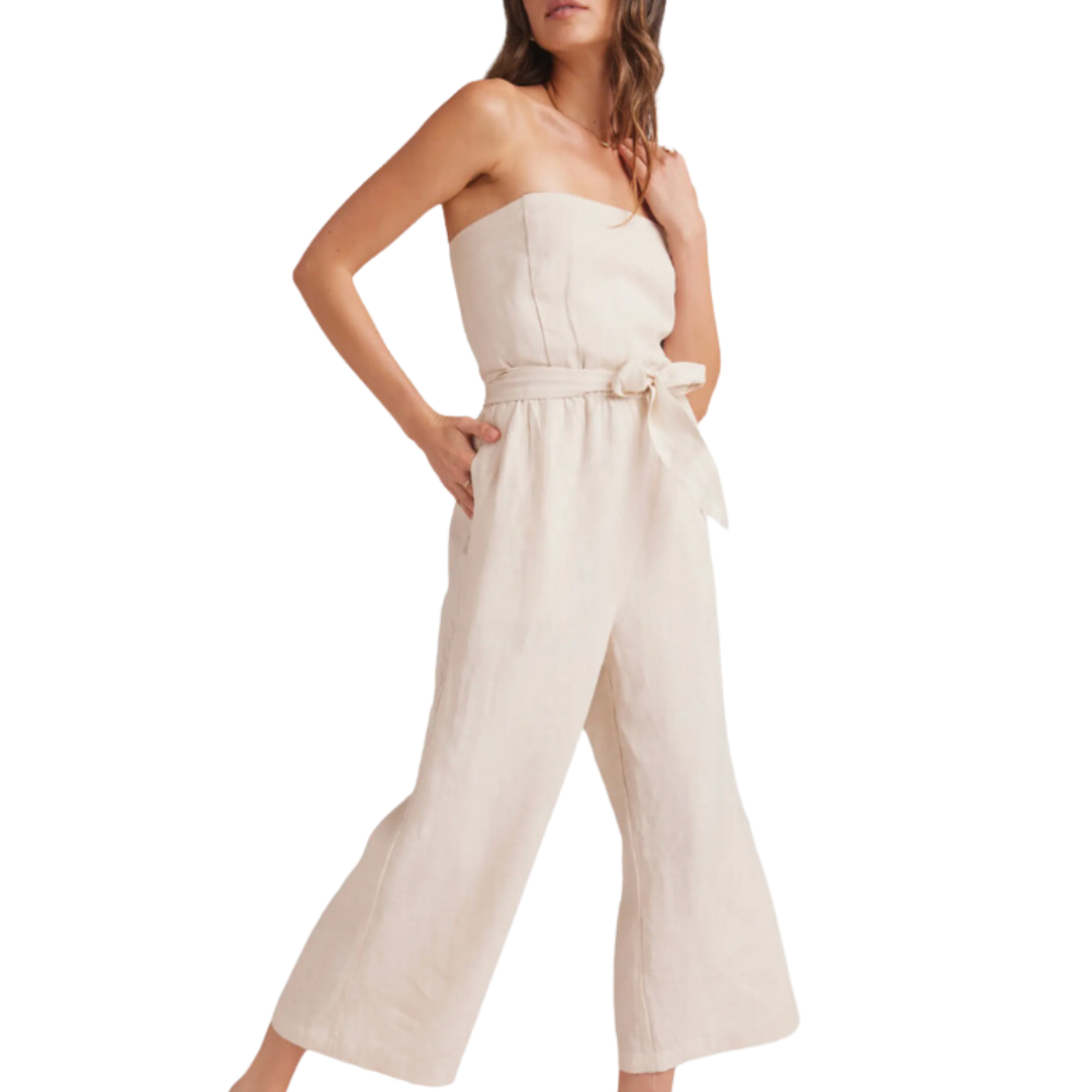 Strapless Smocked Back Jumpsuit in Samba Tan