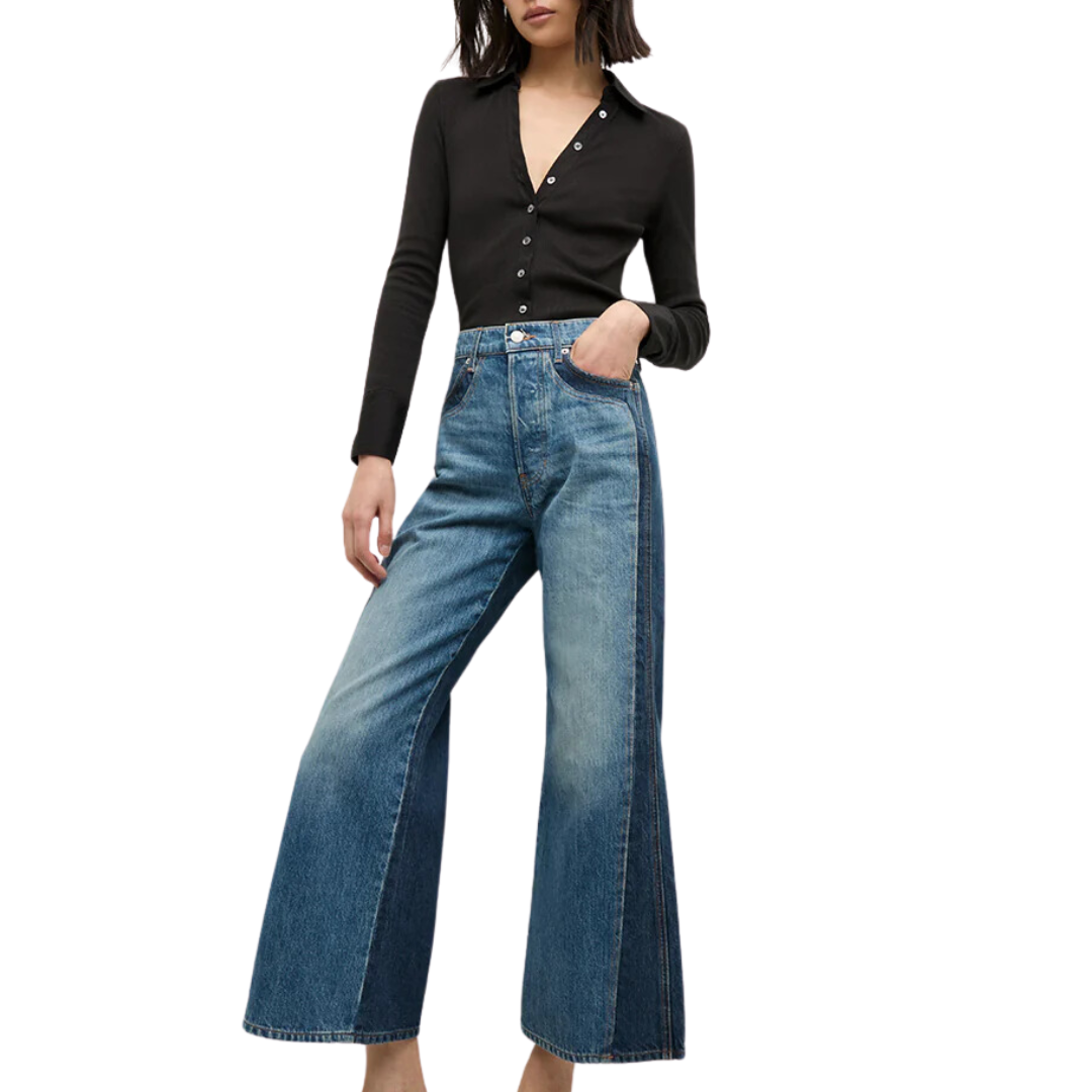 Taylor Two-Tone Cropped Wide-Leg Jean in Rebel Blue Colorblock