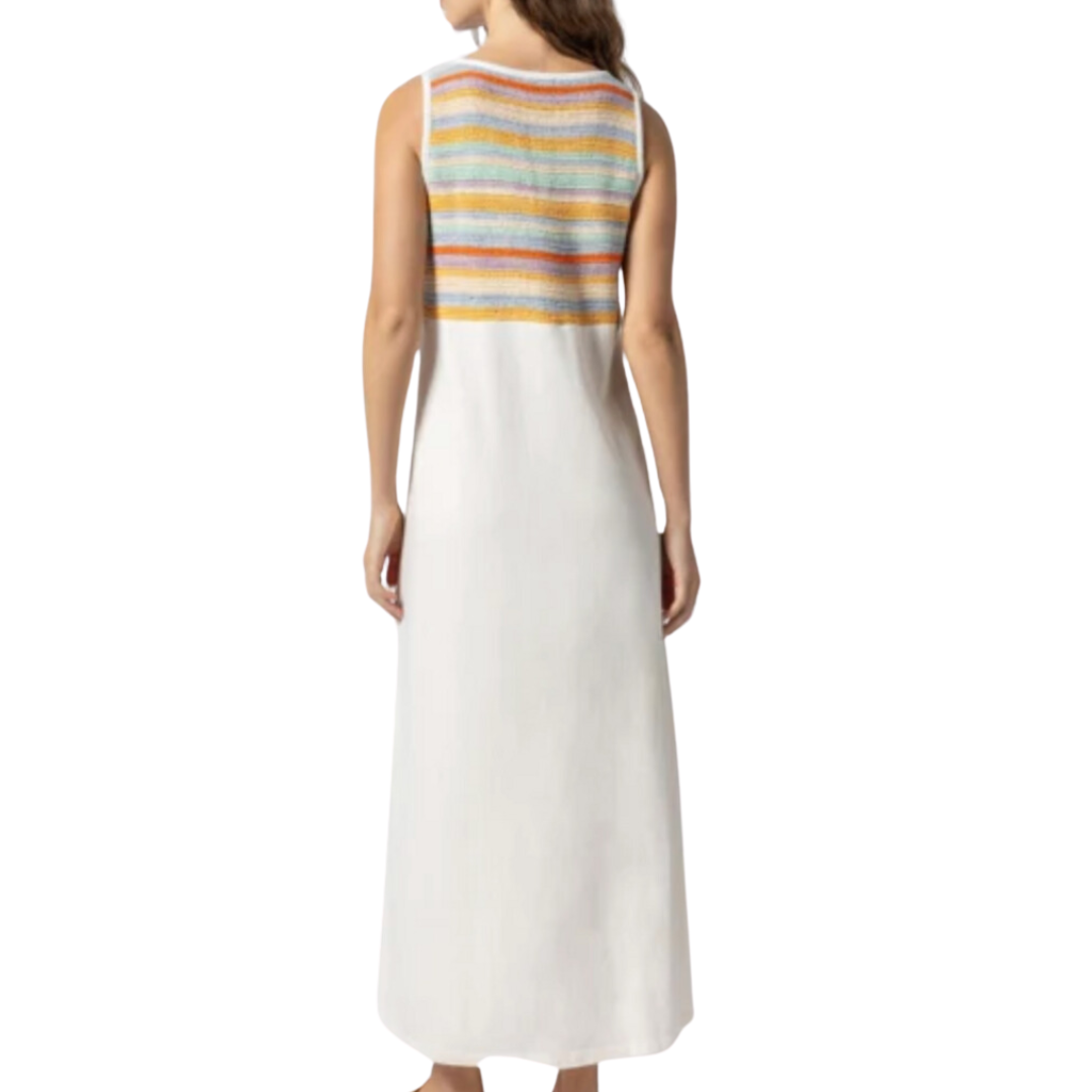 Crochet Insert Maxi Dress in White Multi
