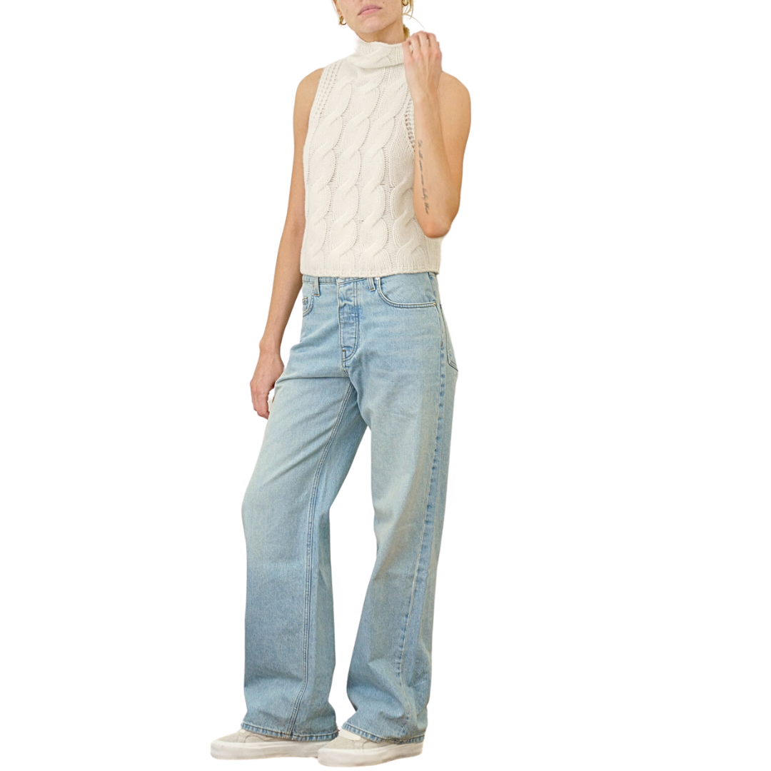 Saige Cropped Turtleneck in Gardenia