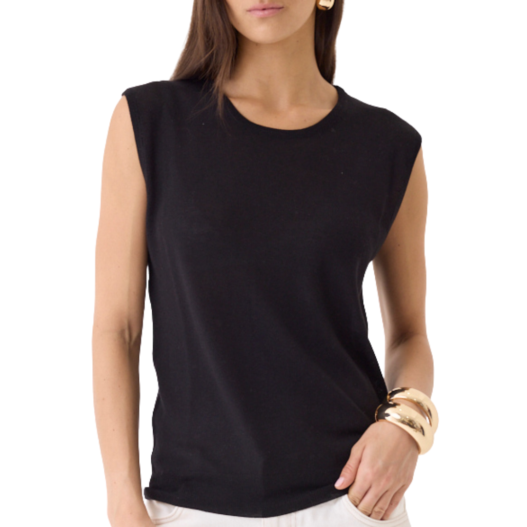 Extrafine Merino Silk Knit Sleeveless Crewneck in Noir