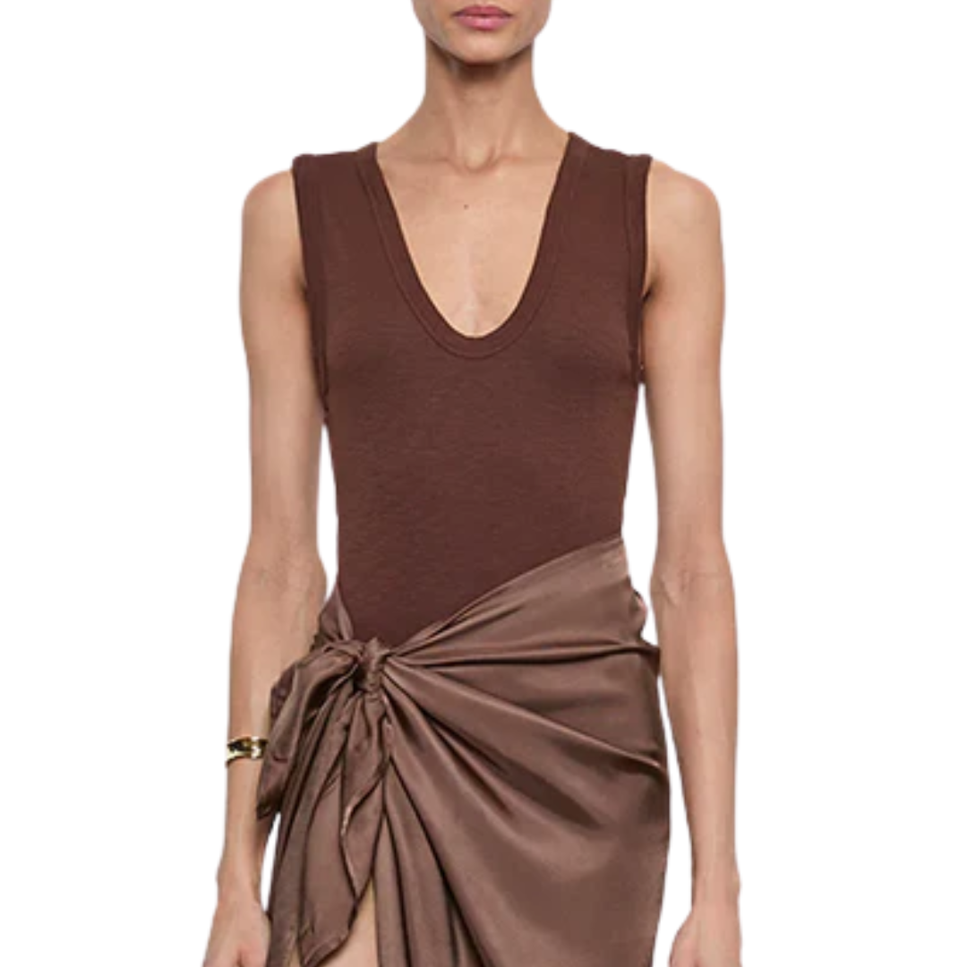 Textured Rib Sleeveless U in Chocolate