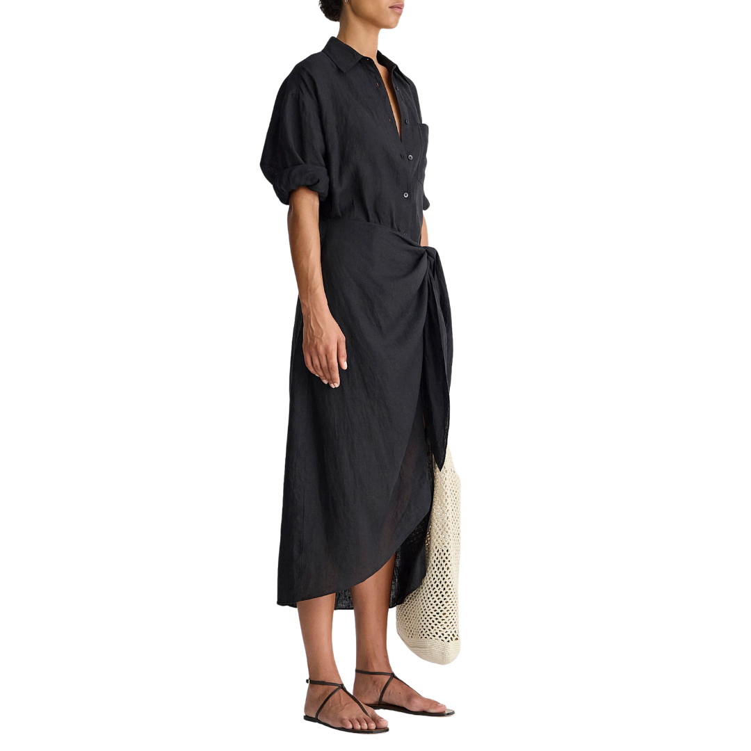 Alessandra Sarong Shirt Dress in Black