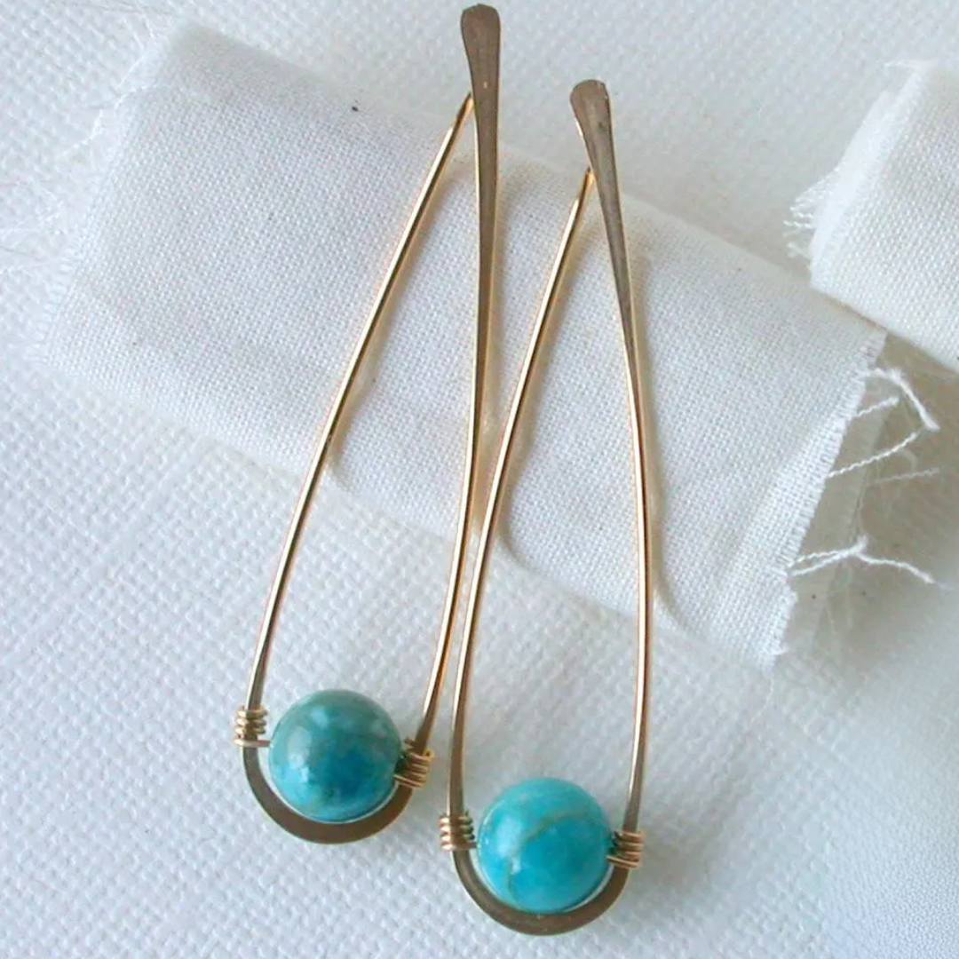 Turquoise Water Drop Earring Threaders in Gold