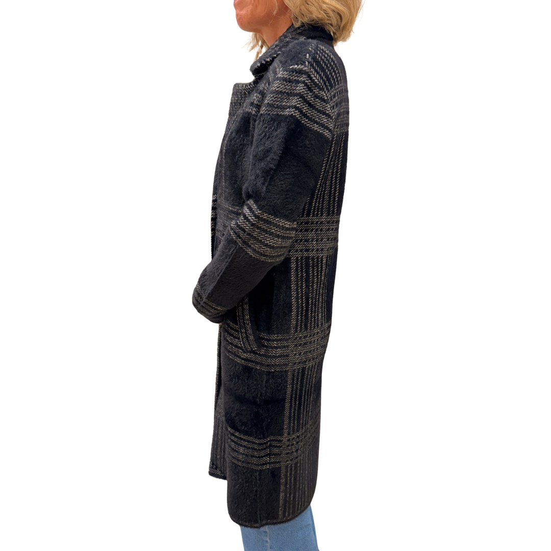 Lorie Single-Breasted Knit Coat in Black
