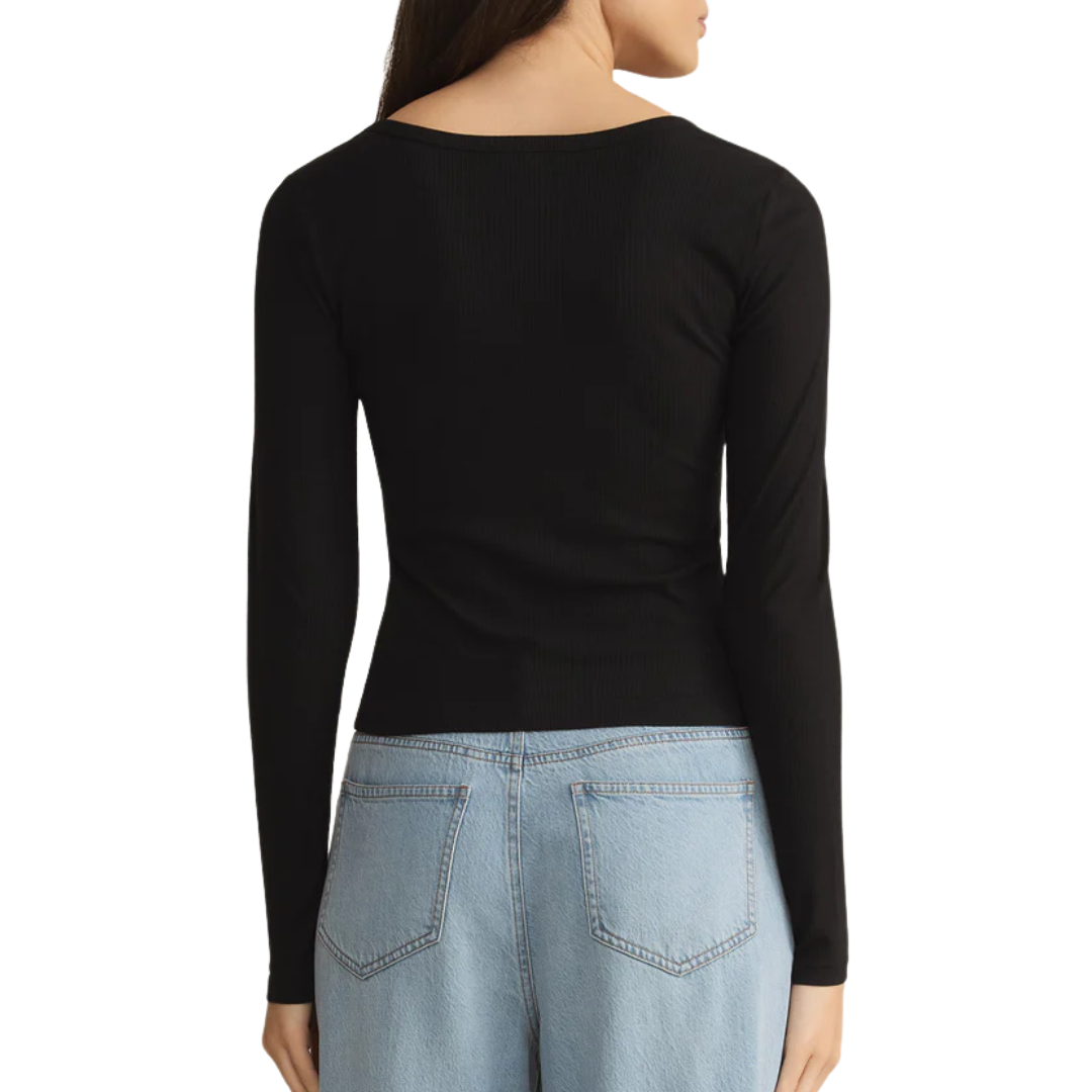 Infinity Fitted Rib Long Sleeve Tee in Black