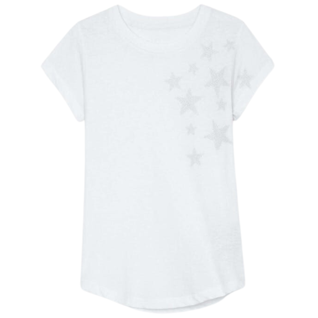 Skinny Stars Diamanté T-Shirt in Blanc