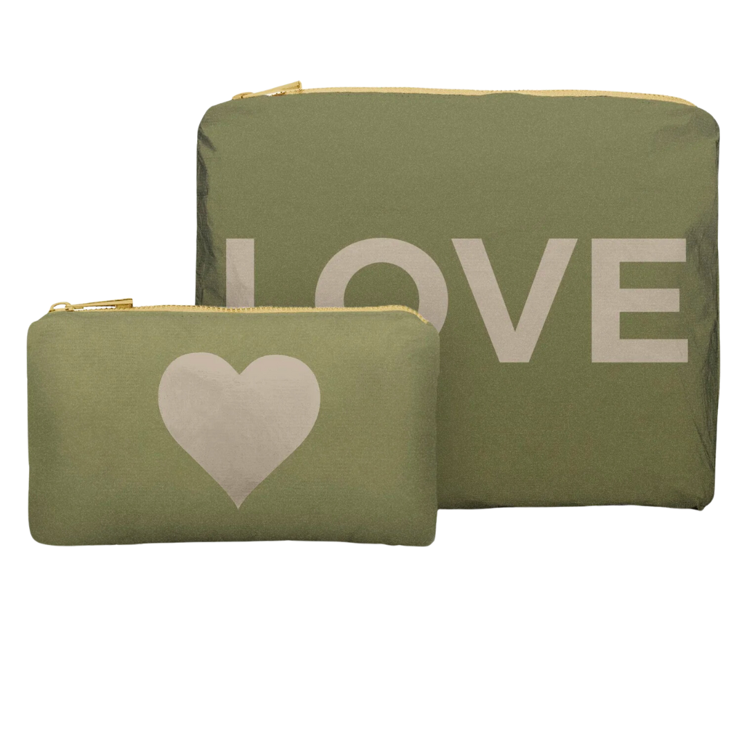 Set of Two - Organizational Packs in Shimmer Army Green with Golden LOVE & Heart