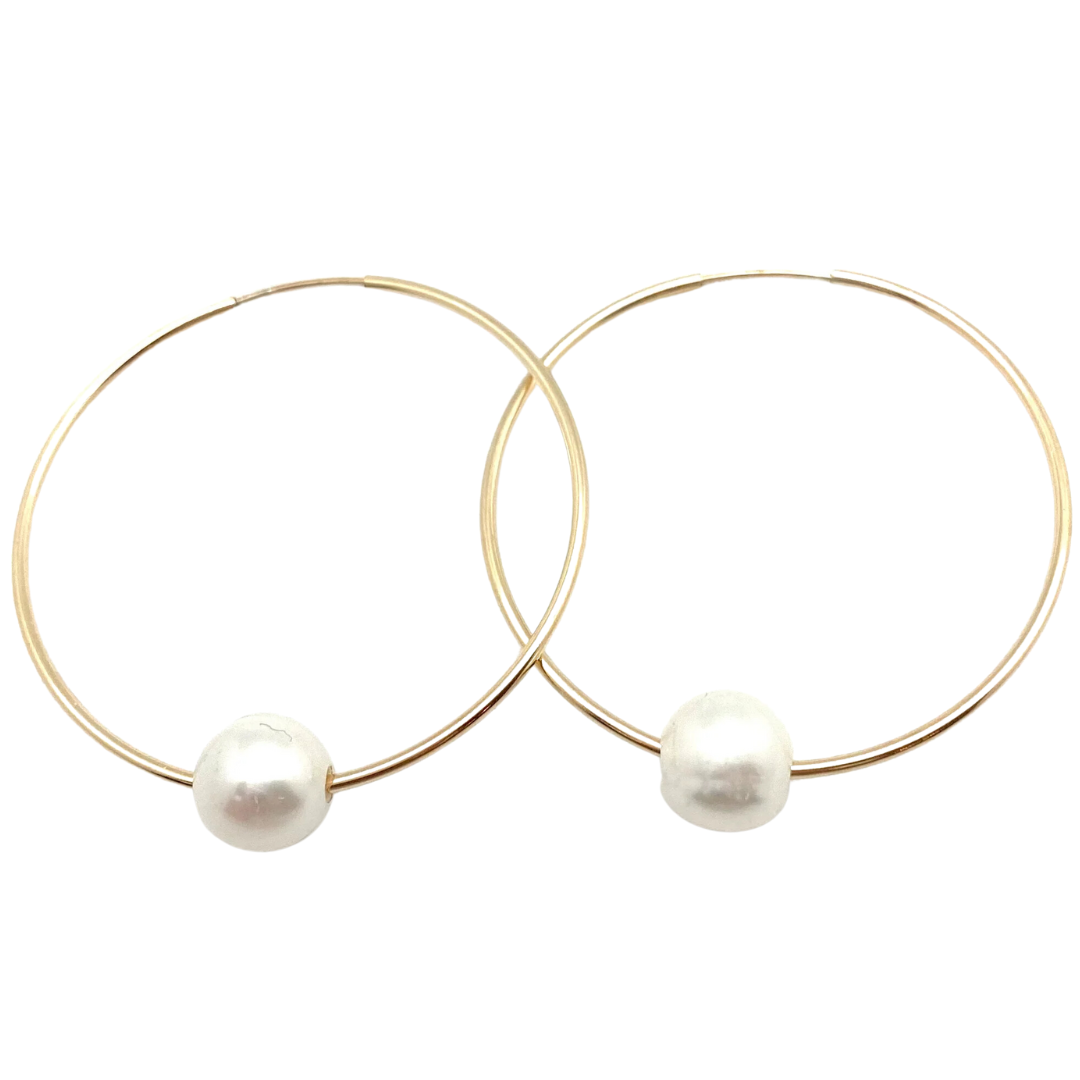 Mia Pearl Hoop in Gold White