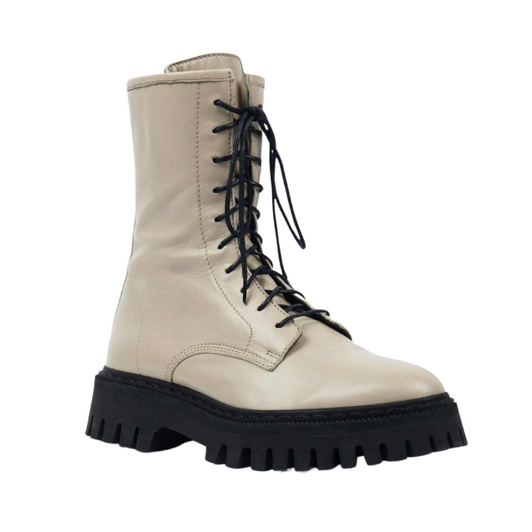 Kosmic Lace-Up Leather Boots in Beige