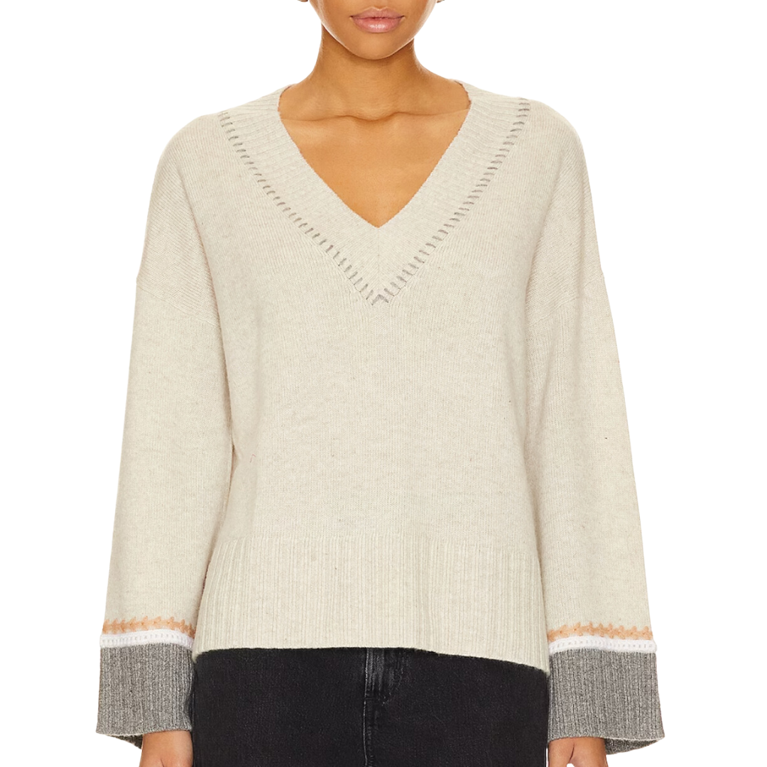 Oversized V With Crochet Details in Mojave/Neutral Combo