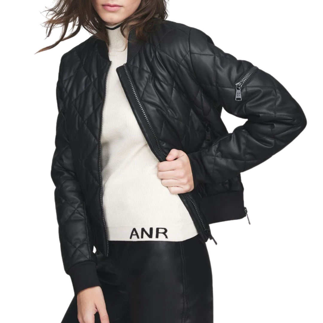 Metro Bomber Jacket in Black Faux Leather