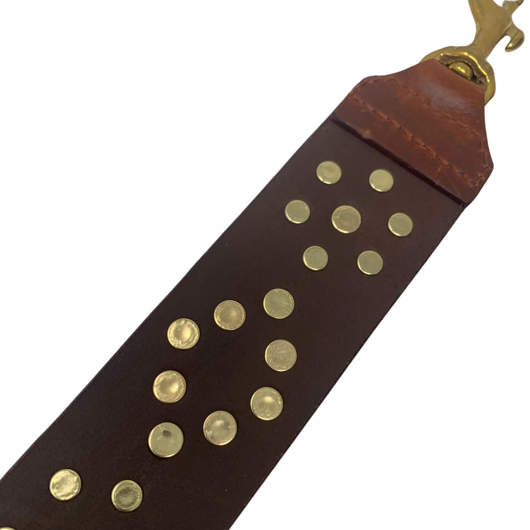 Brown Leather Flat Stud Strap in Brandy