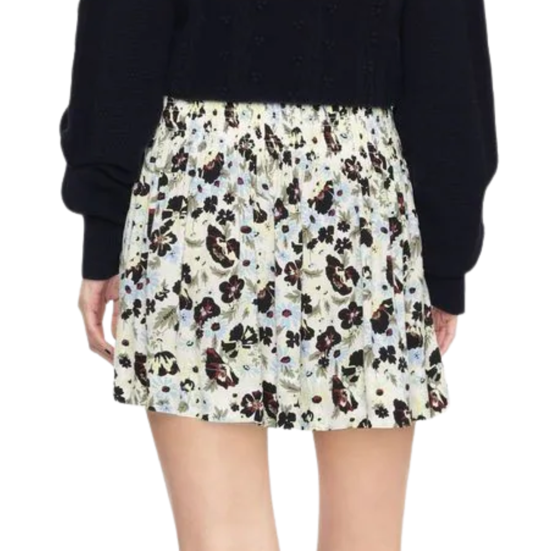 Printed Crepe Smock Mini Skirt in Meadow Egret
