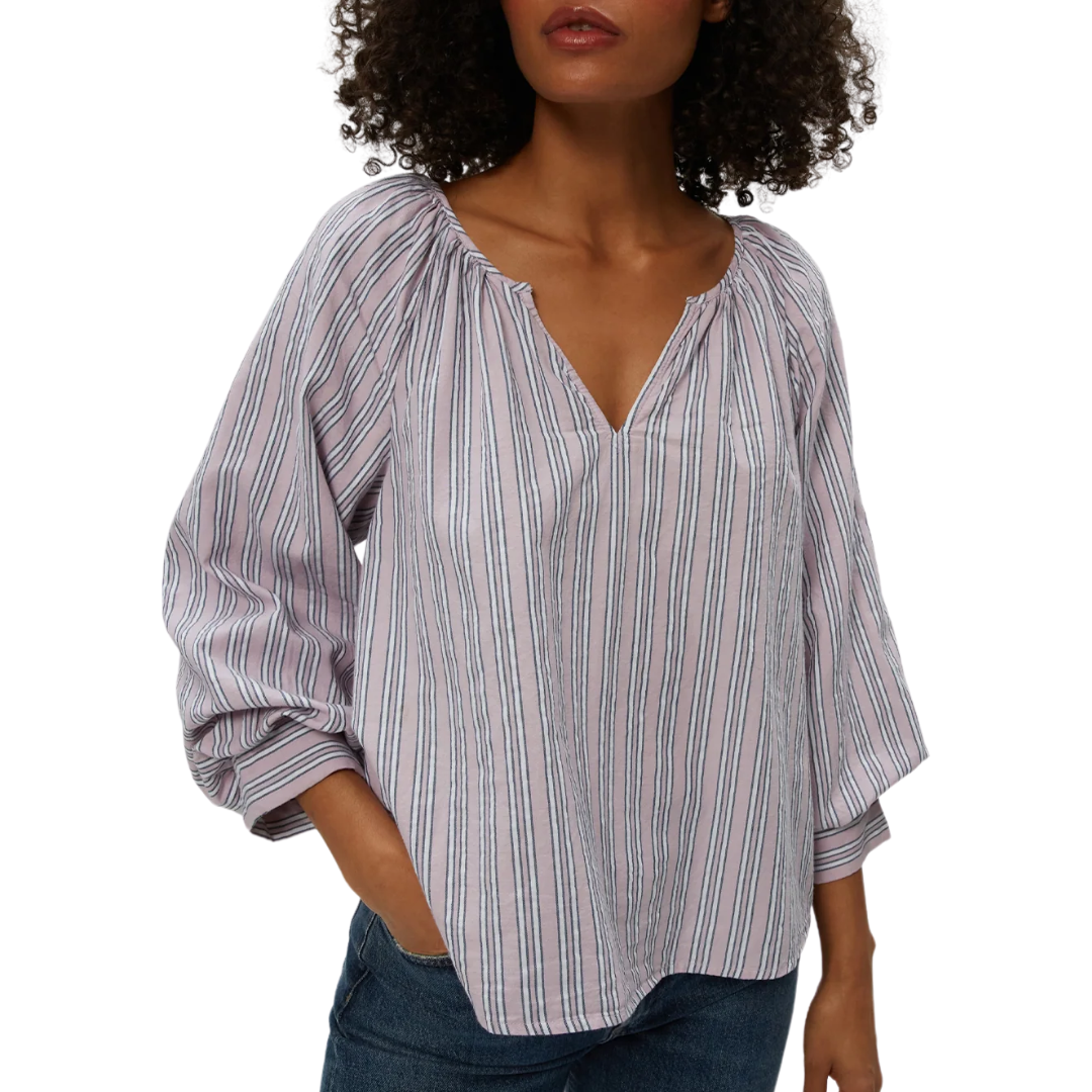 Cleo Notch Neck Top in Sachet Stripe