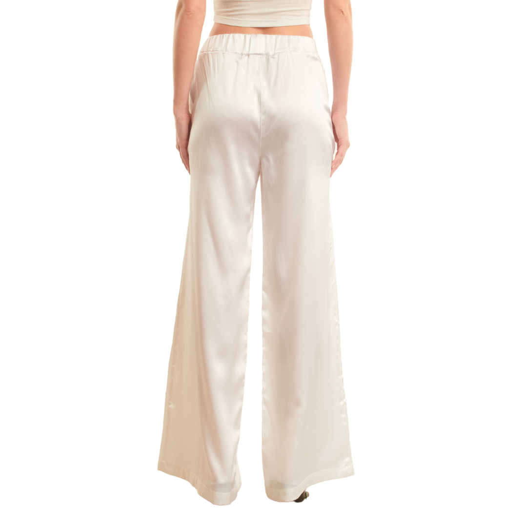 Silk Wide Leg Pintuck Pants in White