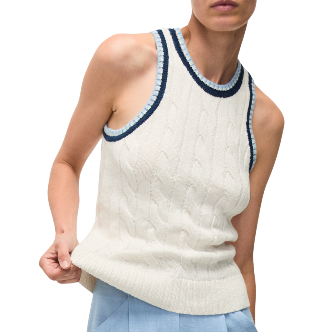 Veronica Beard Cropped Jerrel Knit Tank in Off White/Pink Clay