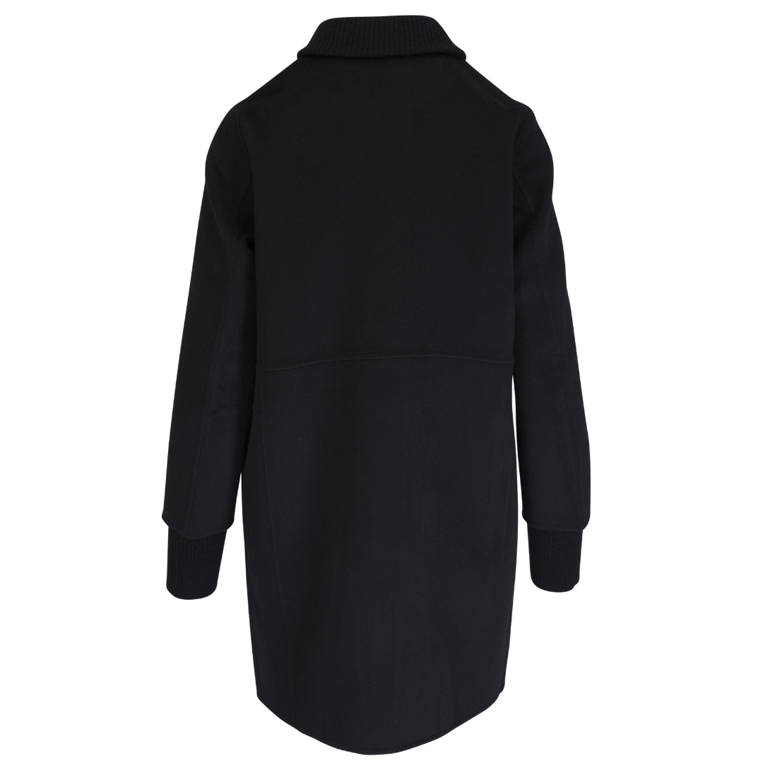 Button Front Knit Trim Coat in Black
