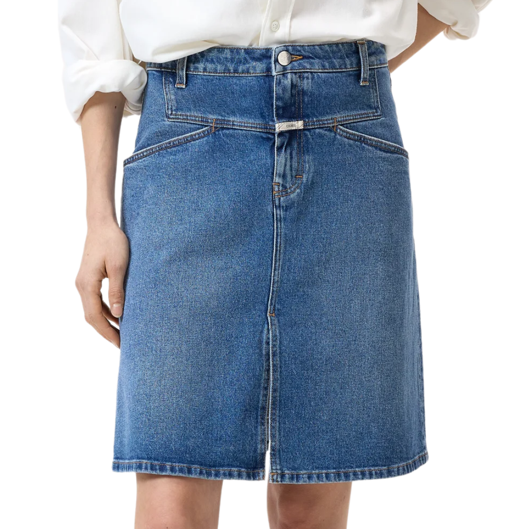 Stover-X Denim Skirt in Mid Blue