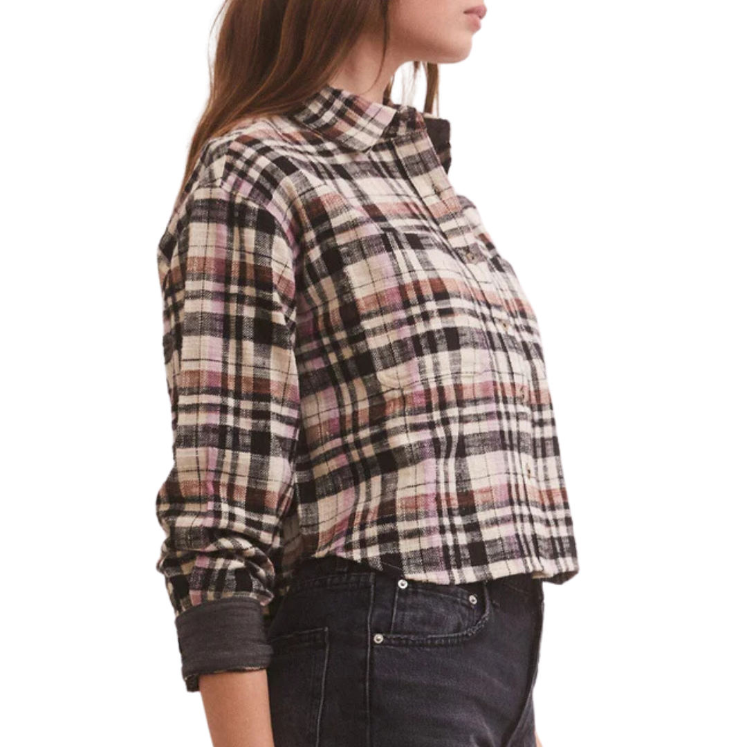 Ethan Cropped Plaid Top in Black