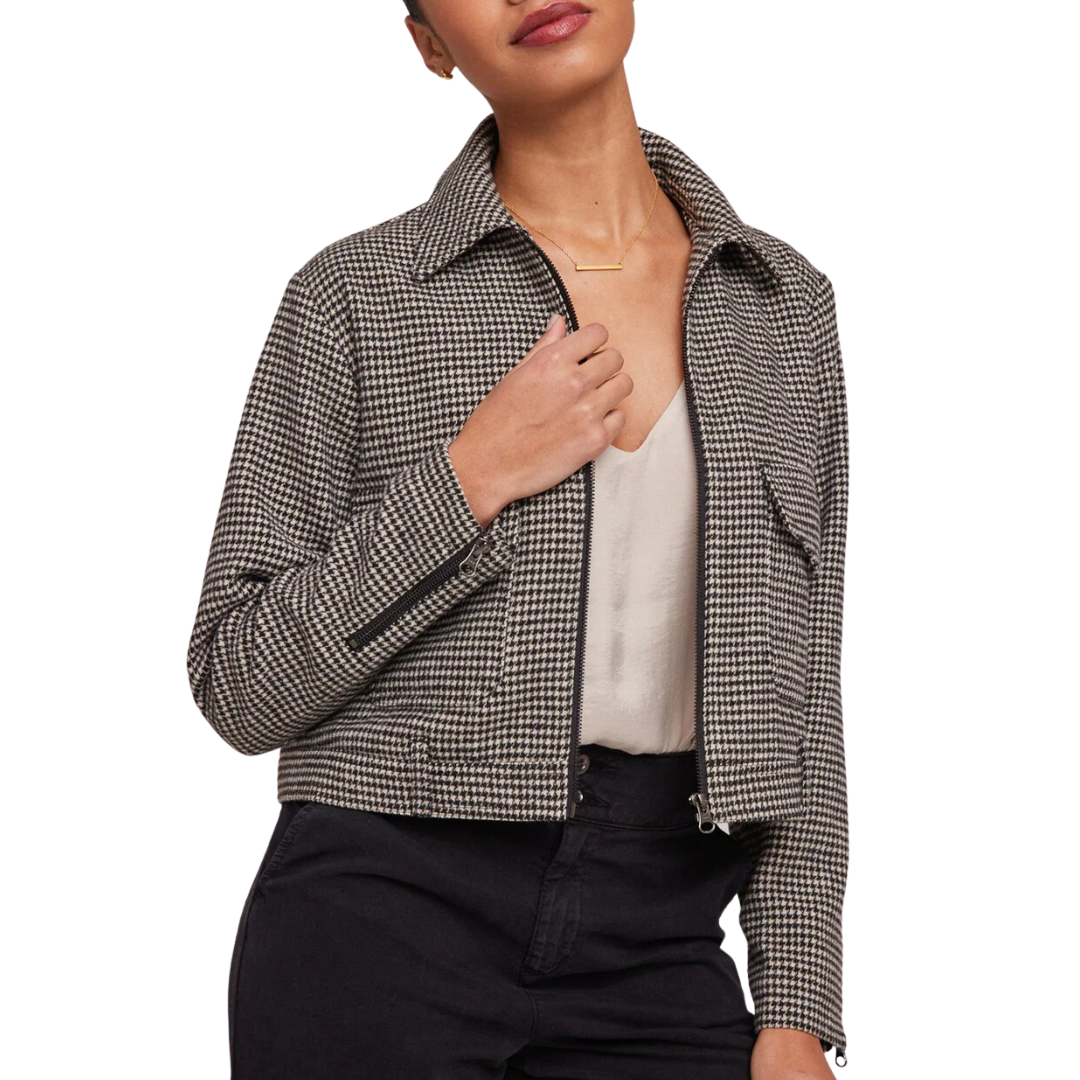Utility Pocket Zip Jacket in Houndstooth