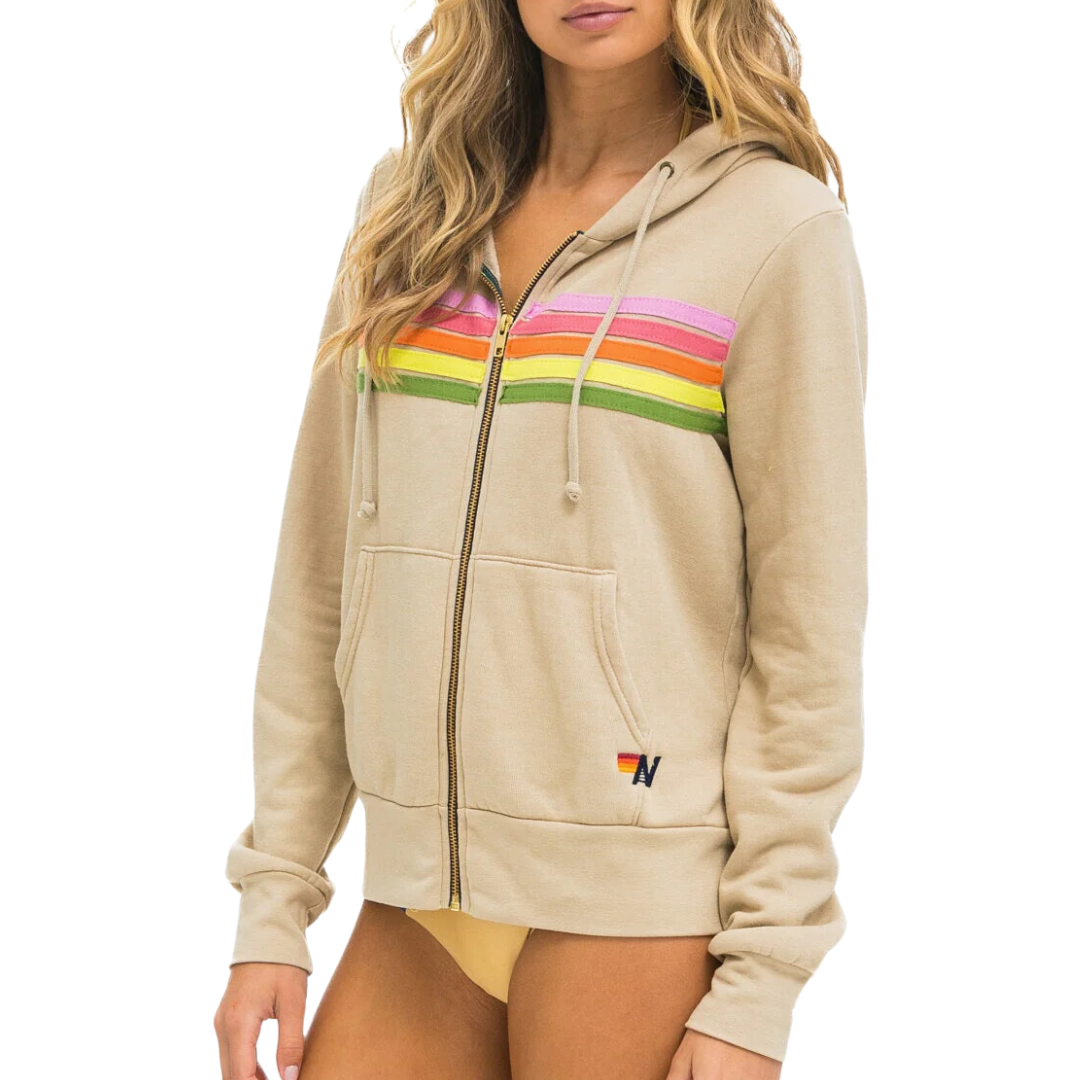 5 Stripe Hoodie in Sand/Pink/Green