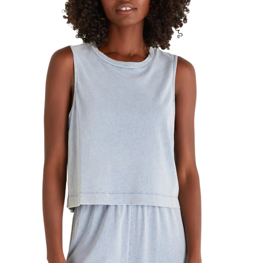 Sloane Jersey Denim Muscle Tank in Washed Indigo