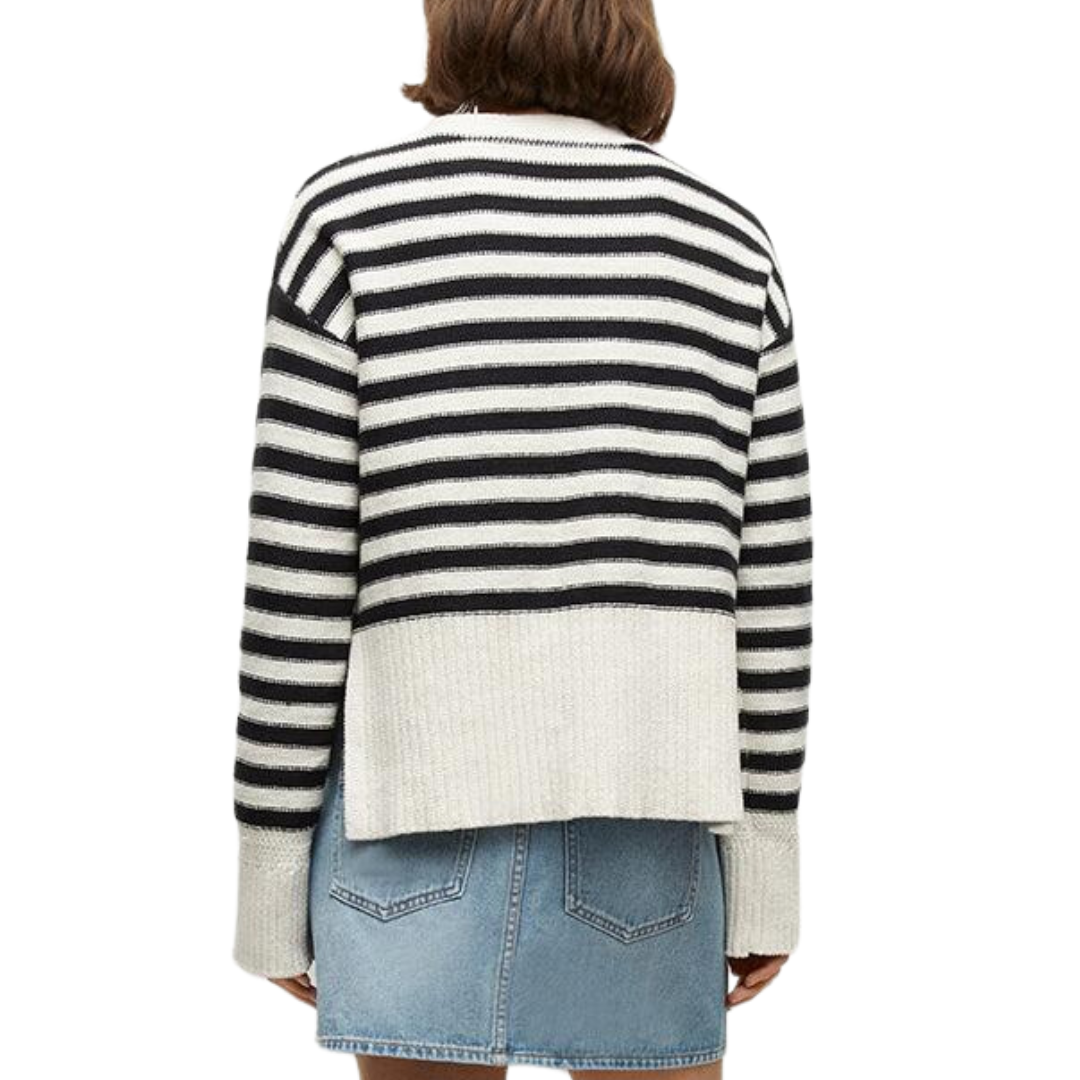Saylor Cotton Cardigan in Off White/Black