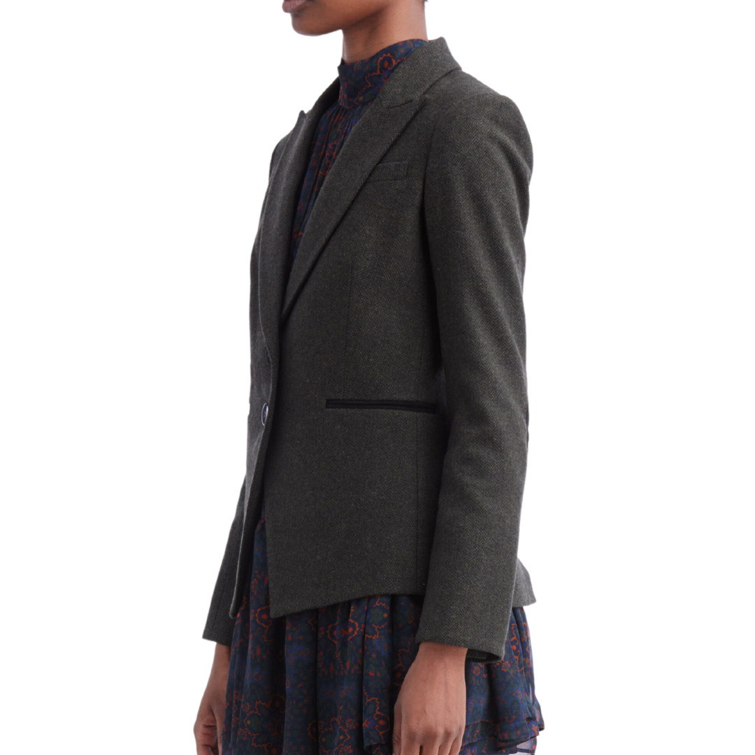 Somner Herringbone Dickey Jacket in Loden/Black