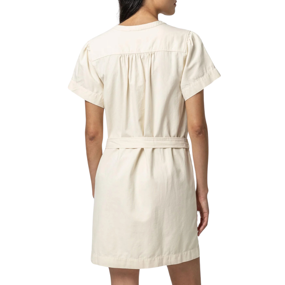 Half-Placket Canvas Dress in Ecru