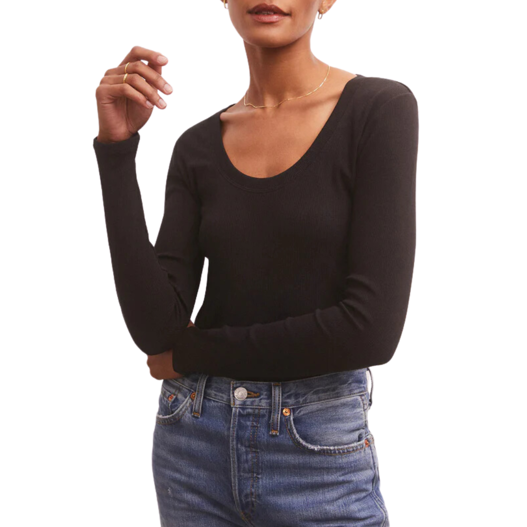Sirena Rib Long Sleeve Tee in Black