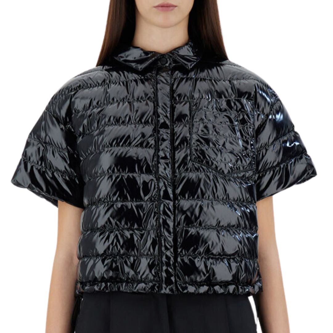 Gloss Short-Sleeved Bomber Jacket in Black