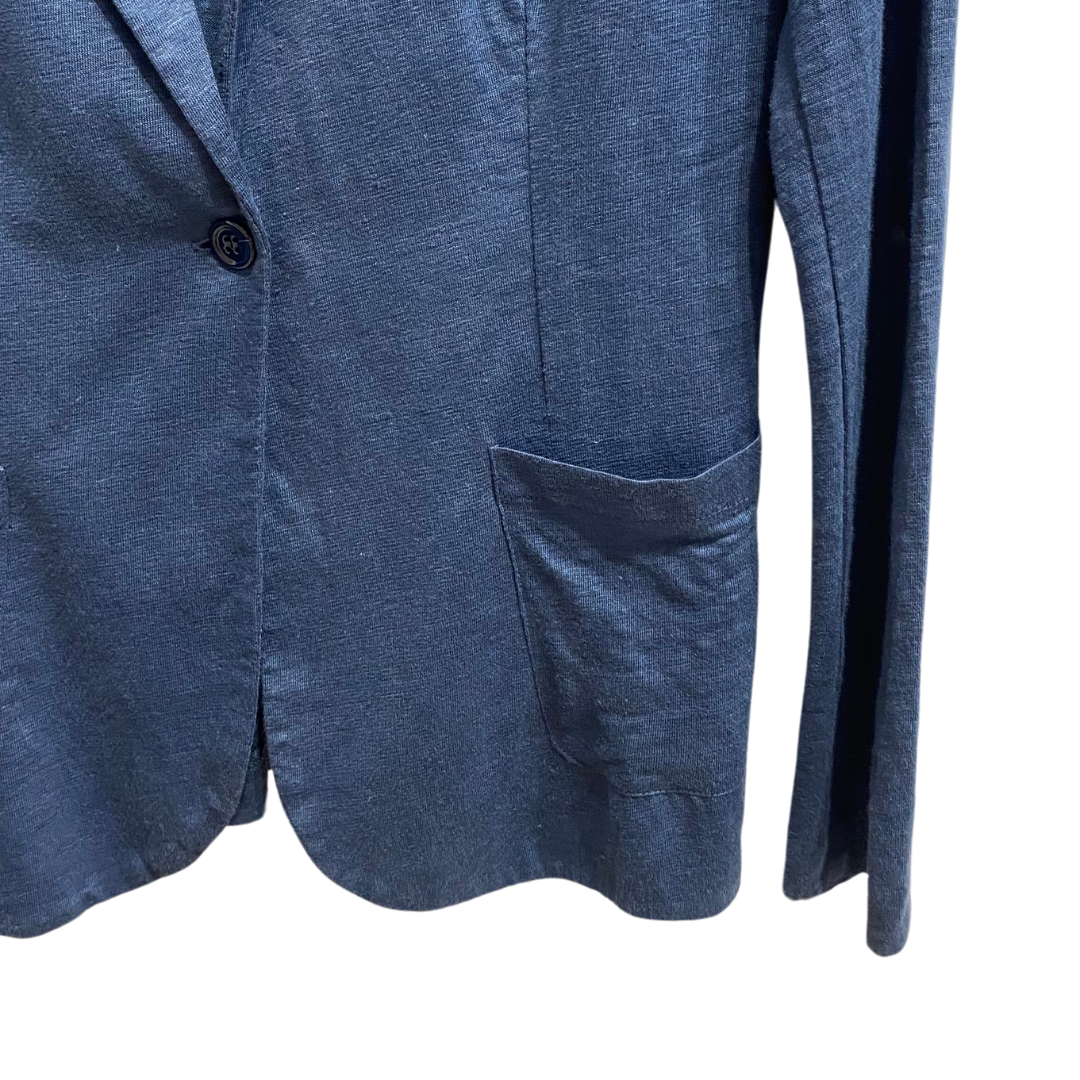 Stretch Linen One Button Blazer with Two Pockets in Bleu Taormina