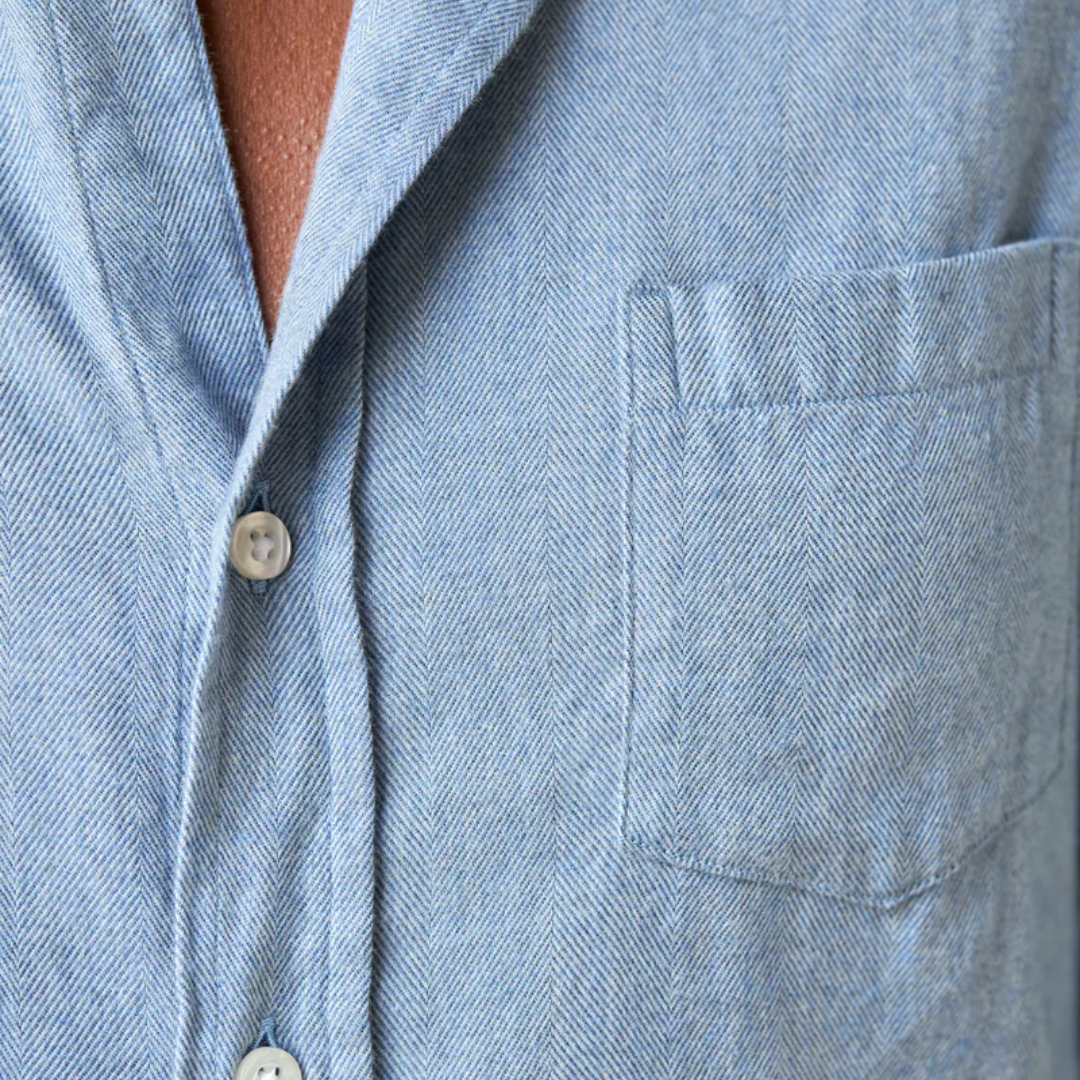 Barry Tailored Button-Up Shirt in Italian Flannel Blue Herringbone